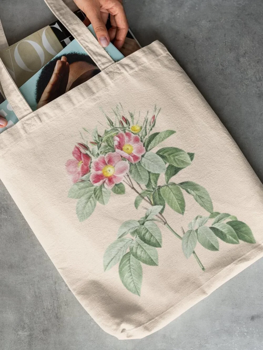 Pasture Rose Vintage Floral Print Graphic Canvas Tote Bag